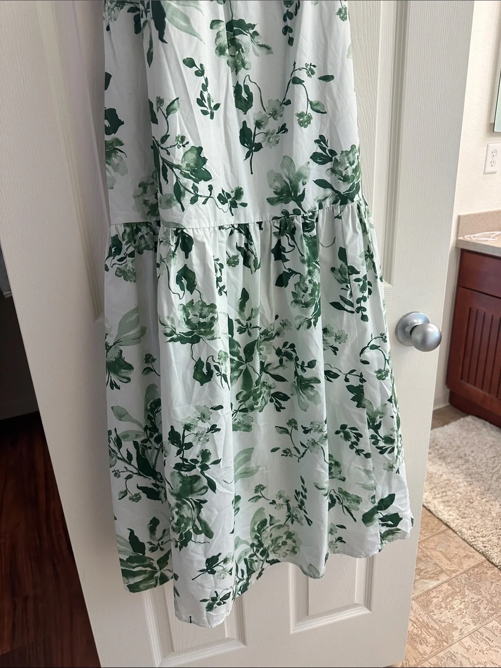 Abercrombie & Fitch White Sundress with Green Botanical Print and Front Tie